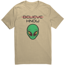 Load image into Gallery viewer, Mens_Alien_Shirt_-_Believe_Know_-_Blac_Soft_Cream_Mockup.png_15364483