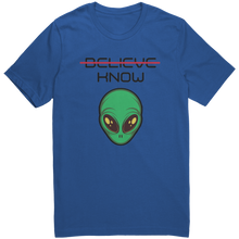 Load image into Gallery viewer, Mens_Alien_Shirt_-_Believe_Know_-_Blac_True_Royal_Mockup.png_15364485