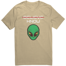 Load image into Gallery viewer, Mens_Alien_Shirt_-_Believe_Know_-_Whit_Soft_Cream_Mockup.png_15364494