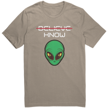 Load image into Gallery viewer, Mens_Alien_Shirt_-_Believe_Know_-_Whit_Tan_Mockup.png_15364495
