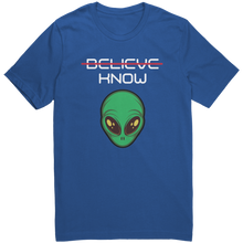 Load image into Gallery viewer, Mens_Alien_Shirt_-_Believe_Know_-_Whit_True_Royal_Mockup.png_15364496