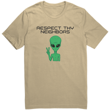 Load image into Gallery viewer, Mens_Alien_T-Shirt_-_Respect_Thy_Neighb_Soft_Cream_Mockup.png_15365184