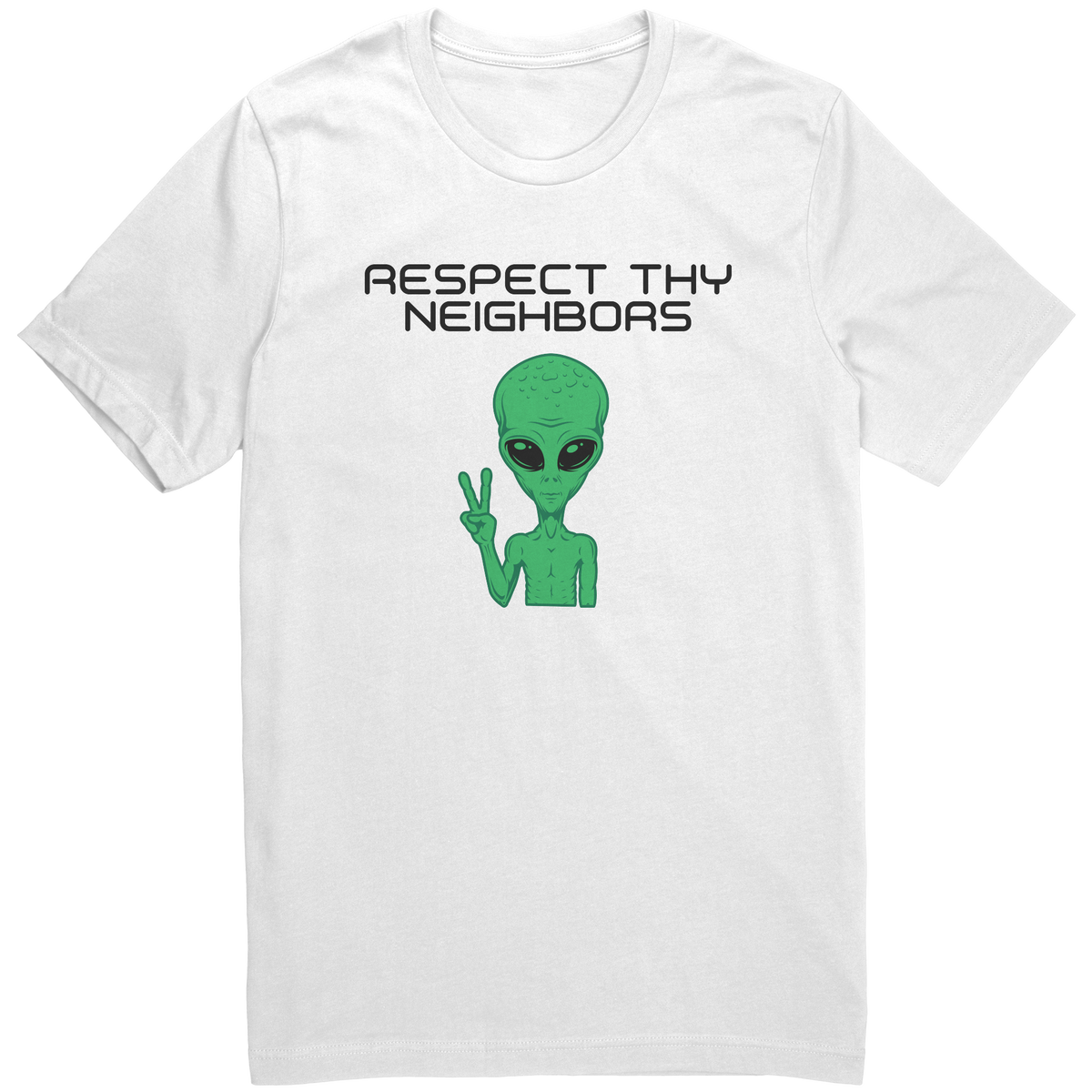 Alien Respect Thy Neighbors Men's T-Shirt - Black Text – Flat Earth T's ...