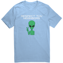 Load image into Gallery viewer, Mens_Alien_T-Shirt_Respect_They_Neighbo_Baby_Blue_Mockup.png_15365195