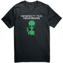 Load image into Gallery viewer, Mens_Alien_T-Shirt_Respect_They_Neighbo_Dark_Grey_Mockup.png_15365198