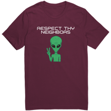Load image into Gallery viewer, Mens_Alien_T-Shirt_Respect_They_Neighbo_Maroon_Mockup.png_15365199