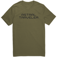 Load image into Gallery viewer, Mens_Astral_Traveler_T-Shirt_Black_Text_Military_Green_Mockup.png_15364436