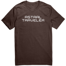 Load image into Gallery viewer, Mens_Astral_Traveler_T-Shirt_White_Text_Brown_Mockup.png_15364461