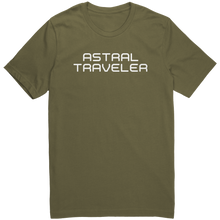 Load image into Gallery viewer, Mens_Astral_Traveler_T-Shirt_White_Text_Military_Green_Mockup.png_15364463