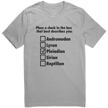 Load image into Gallery viewer, Mens_Pleiadian_T-Shirt_Black_Text_-_New_Silver_Mockup.png_15364884