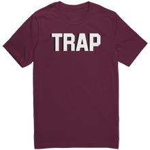 Load image into Gallery viewer, Mens_Trap_T-Shirt_White_Text_-_New_Maroon_Mockup.png_15367388