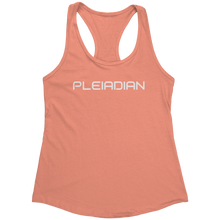 Load image into Gallery viewer, Pleiadian_Tank_Top_-_White_Text_for_Wome_Light_Orange_Mockup.png