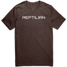 Load image into Gallery viewer, Reptilian_T-Shirt_-_White_Text_for_Men_-_Brown_Mockup.png_15367538