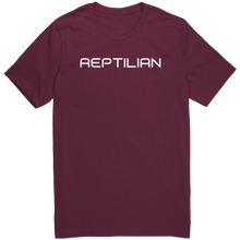 Load image into Gallery viewer, Reptilian_T-Shirt_-_White_Text_for_Men_-_Maroon_Mockup.png_15367540