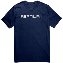 Load image into Gallery viewer, Reptilian_T-Shirt_-_White_Text_for_Men_-_Navy_Mockup.png_15367542