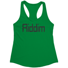 Load image into Gallery viewer, Riddim_Tank_Top_-_Black_Text_for_Women_-_Kelly_Green_Mockup.png_15369694