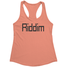 Load image into Gallery viewer, Riddim_Tank_Top_-_Black_Text_for_Women_-_Light_Orange_Mockup.png_15369695