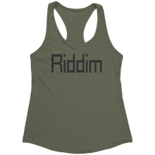 Load image into Gallery viewer, Riddim_Tank_Top_-_Black_Text_for_Women_-_Military_Green_Mockup.png_15369697