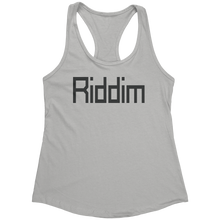 Load image into Gallery viewer, Riddim_Tank_Top_-_Black_Text_for_Women_-_Silver_Mockup.png_15369700