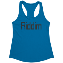Load image into Gallery viewer, Riddim_Tank_Top_-_Black_Text_for_Women_-_Turquoise_Mockup.png_15369701