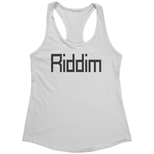Load image into Gallery viewer, Riddim_Tank_Top_-_Black_Text_for_Women_-_White_Mockup.png_15369702