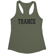 Load image into Gallery viewer, Trance_Tank_Top_-_Black_Text_for_Women_-_Military_Green_Mockup.png_15369872