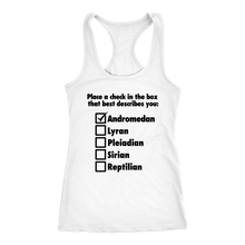 Load image into Gallery viewer, women&#39;s white andromedan alien t-shirt tank top