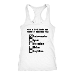 women's white andromedan alien t-shirt tank top