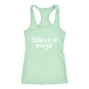 women's lime green white text believe in magic tank top t-shirt