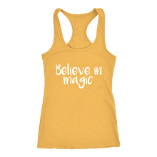 Load image into Gallery viewer, women&#39;s yellow white text believe in magic tank top t-shirt