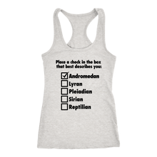 Load image into Gallery viewer, Women&#39;s heather gray andromedan alien t-shirt tank top