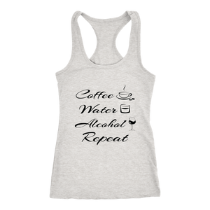 Women's Coffee Water Alcohol Repeat T-Shirt  Black Text