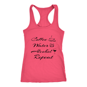 Women's Coffee Water Alcohol Repeat T-Shirt  Black Text