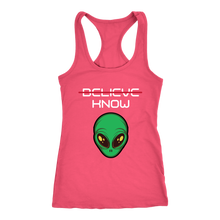Load image into Gallery viewer, Women&#39;s Alien T-Shirt - Believe, Know - White Text