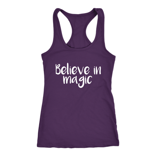 Women's purple white text  believe in magic tank top t-shirt