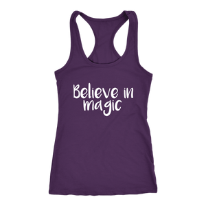 Women's purple white text  believe in magic tank top t-shirt