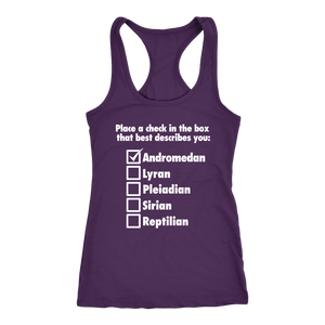 women's purple andromedan alien tank top t-shirt